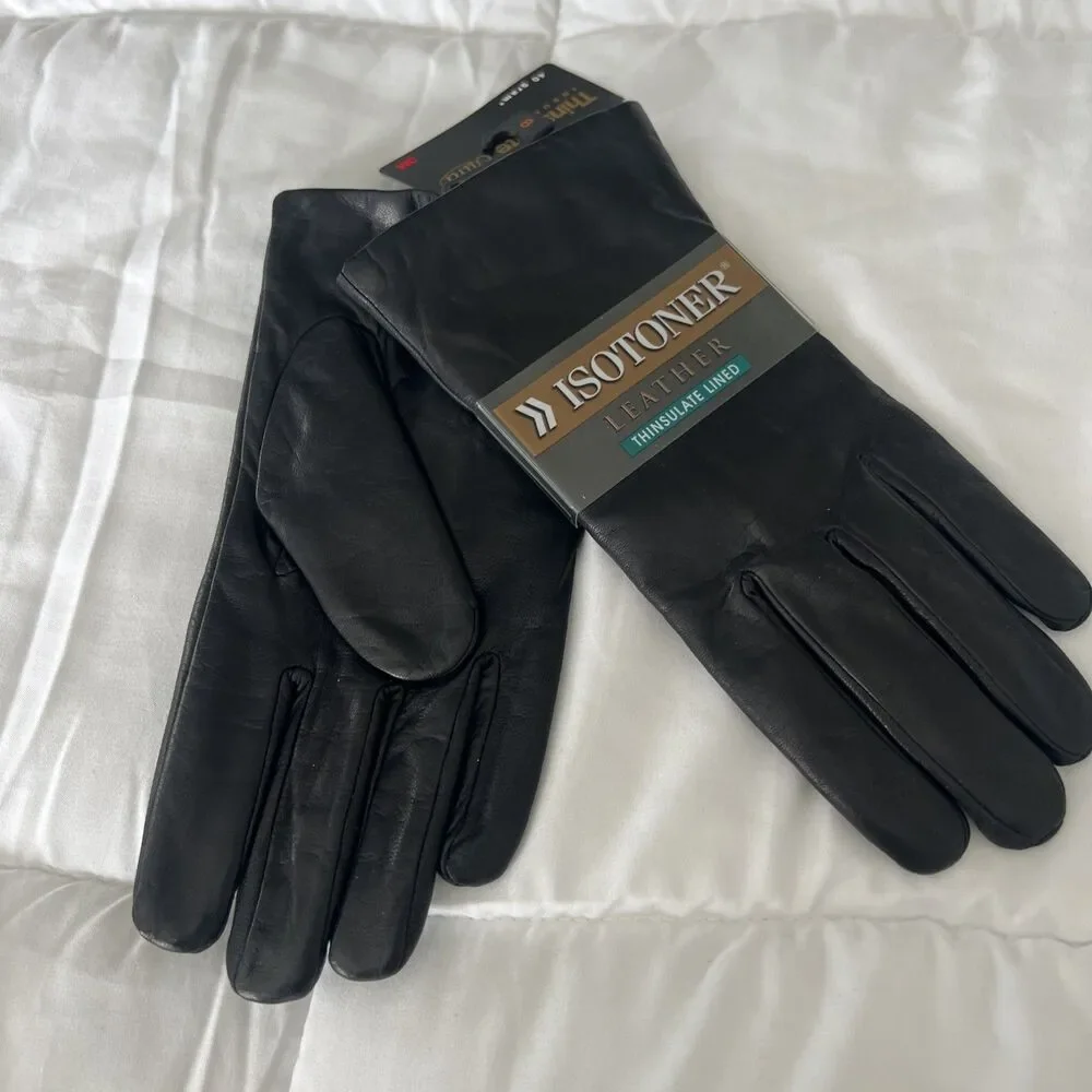 Women’s winter Isotoner ultra thinsulated Lined Black Leather Gloves Size 8 NWT - Picture 4 of 11
